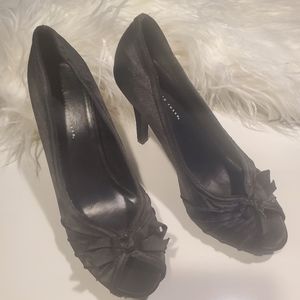 Charlotte Russe High Heel Open Toe Bow Pump Shoes Satin Black